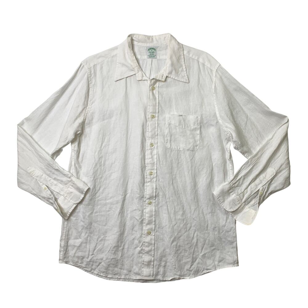Brooks Brothers Shirt Mens XL White Milano Irish Linen Button Up Long Sleeve
